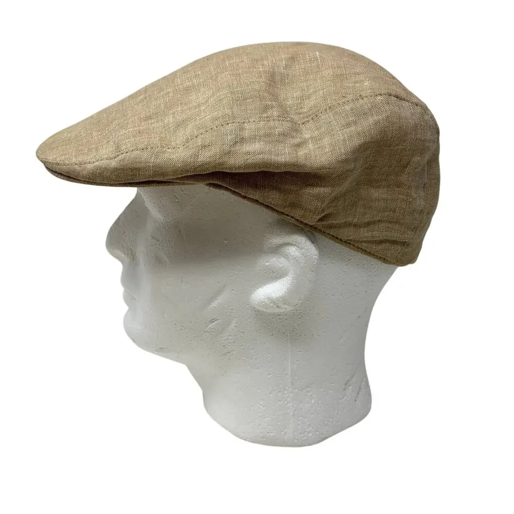 Banana Republic Mens S/M 100% Linen Ivy Cap Newsboy Driving Hat Tan Beige
